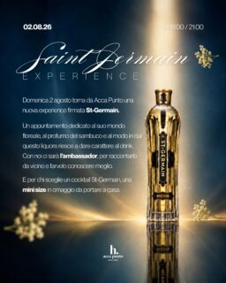 Ci sono drink che si ordinano.
E poi ci sono quelli che vale la pena conoscere meglio.
Domenica 2 agosto torna da Acca Punto la St-Germain Experience: un appuntamento dedicato al liquore francese ai fiori di sambuco, al suo profumo floreale e al modo migliore per gustarlo in un cocktail.
Dalle 18:00 alle 21:00, insieme all’ambassador.
Per chi sceglie un cocktail St-Germain, mini size in omaggio da portare a casa.
📍Piazza Archimede 4/5, Siracusa